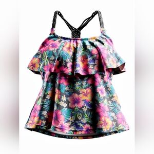 Swim Floral Bikini Top - Pink and Blue. Size L. Arizona Jean Co